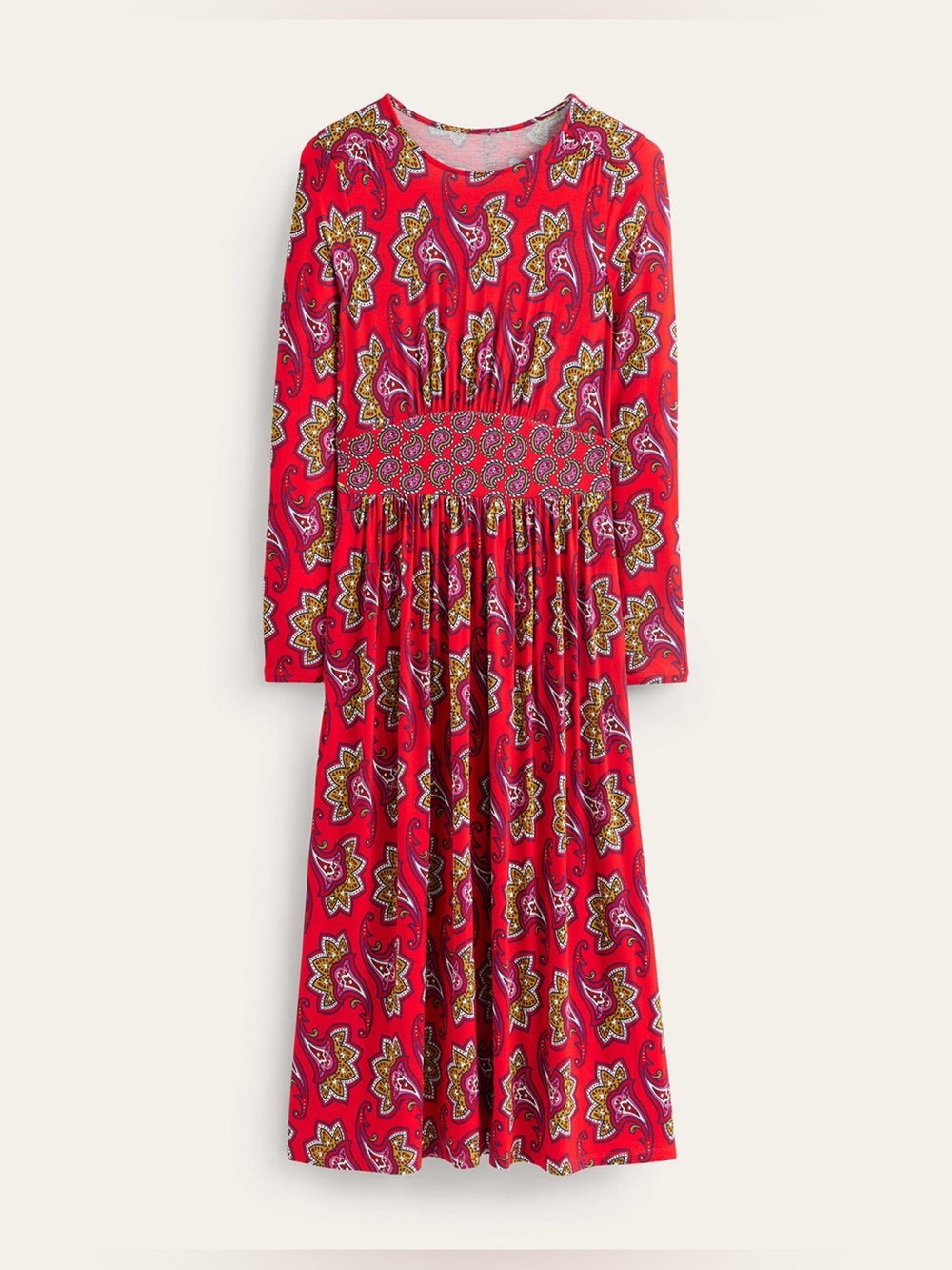BODEN  $130 Thea Red Paisley Amaryllis Jersey Knit Midi Dress US 4R #120 - Picture 5 of 7